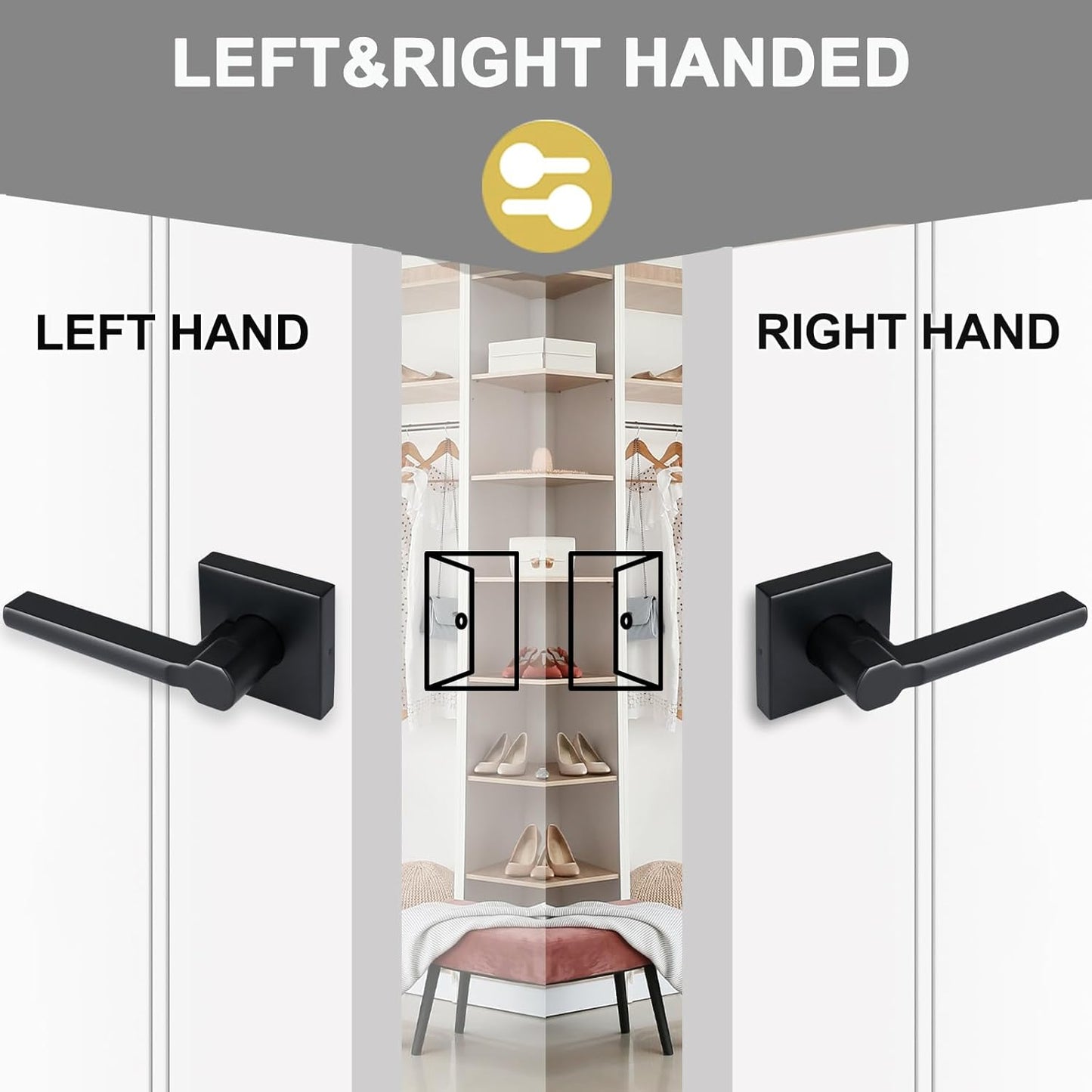 20 Pack Dummy Door Levers in Matte Black, Heavy Duty Interior Handle Lock for Closet Pantry, Non-Turning, Single Sided, Reversible for Left/Right Hand