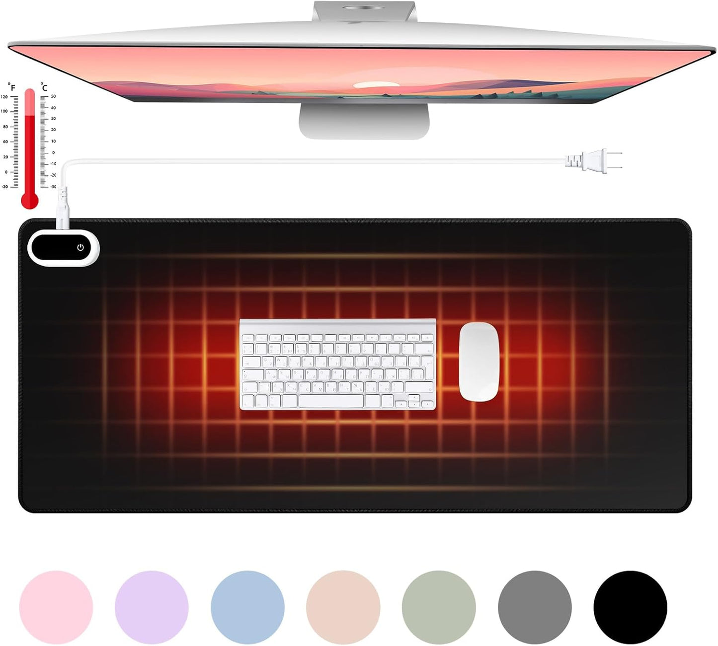 Konohan Heated Large Desk Mat PU Leather Warm Mouse Pad with 5 Heating Level & 4 Hour Auto Shut-Off Heating Keyboard Pad Warmer Gaming Mice Mat Only Supports 110v(Black Color,31.5" X 13")