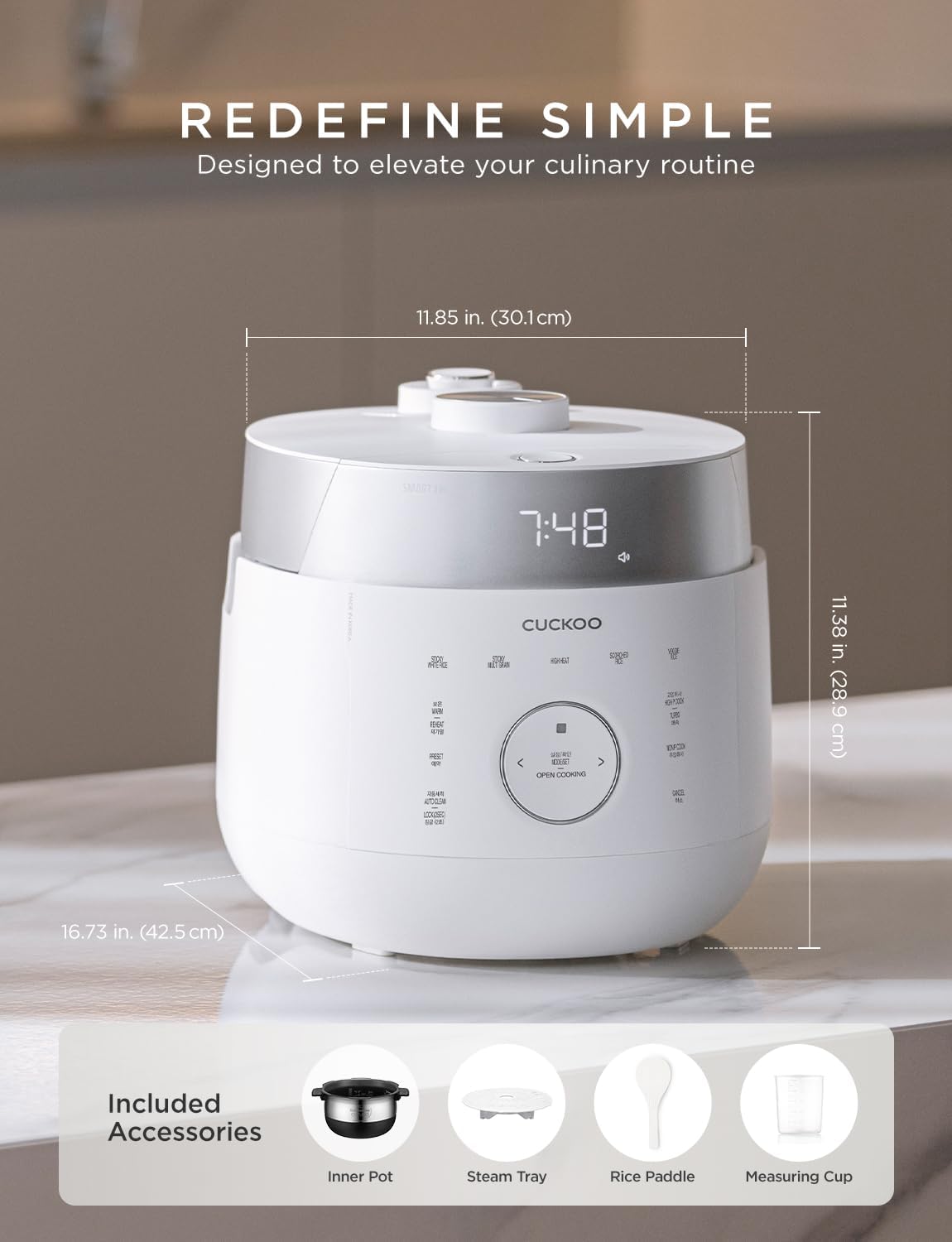 CUCKOO Twin Pressure Rice Cooker 10-Cup Uncooked / 20-Cup Cooked with Induction Heating Technology, 20 Menu Modes with Voice Guide, Large Rice Maker Multi-Cooker & Pressure Cooker (CRP-LHTR1009FW)
