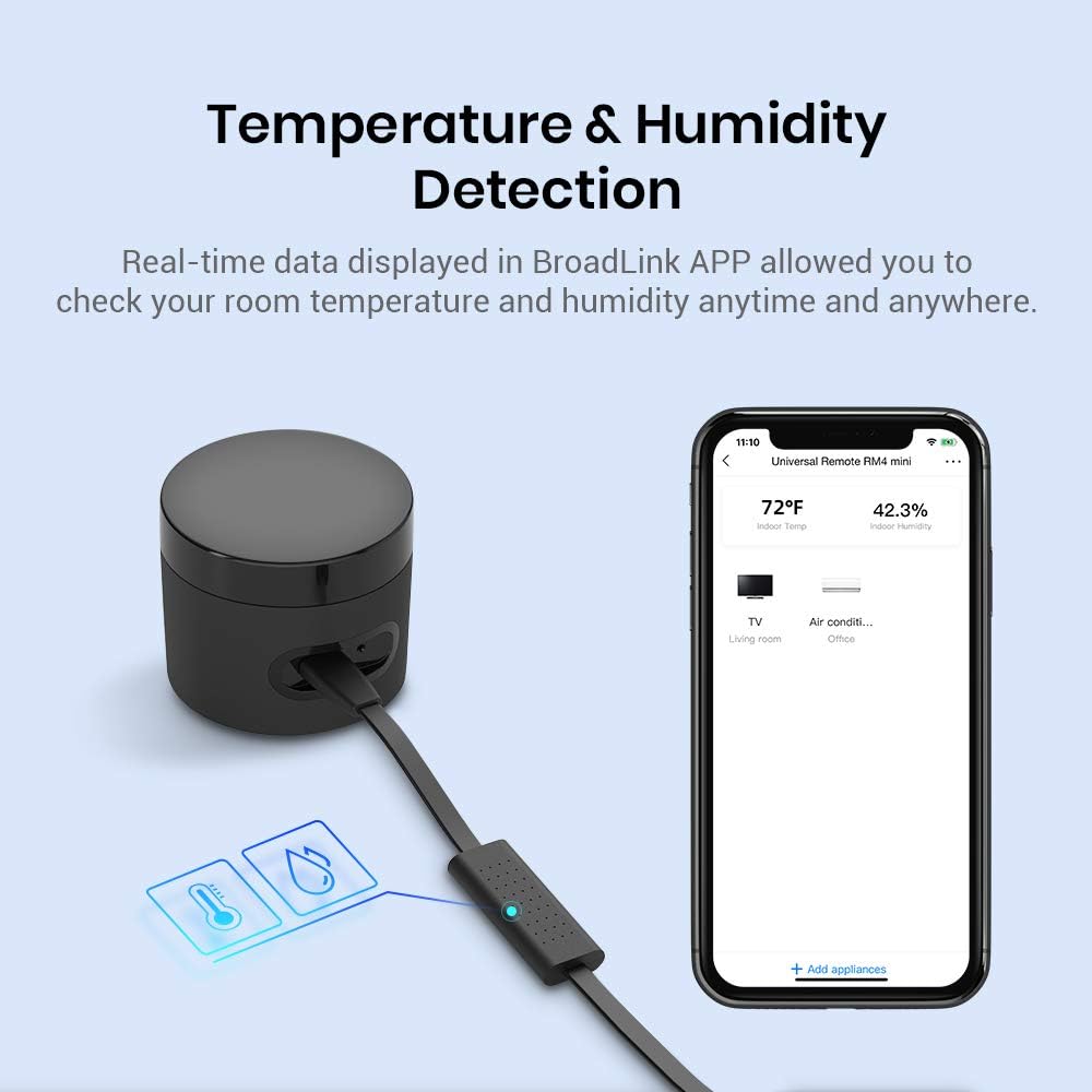 BroadLink Remote Sensor Accessory, Works with RM4 mini and RM4 pro Smart Remote, Temperature and Humidity Monitor USB Cable