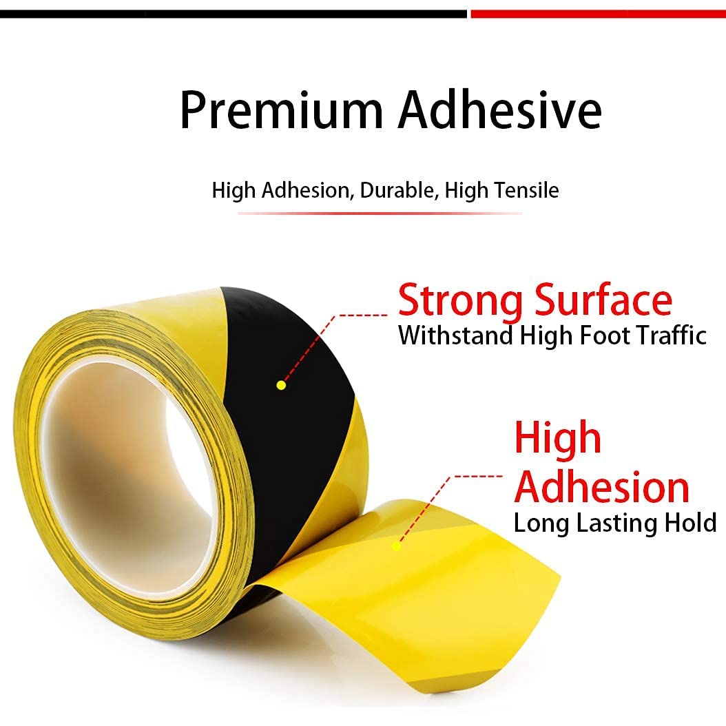 APT Premium Black and Yellow Striped Vinyl Floor Safety Marking Tape, Excellent for Hazard Caution& Warning, Social Distancing, Warehouse & Gym Floor (2 Inch, Yellow/Black)