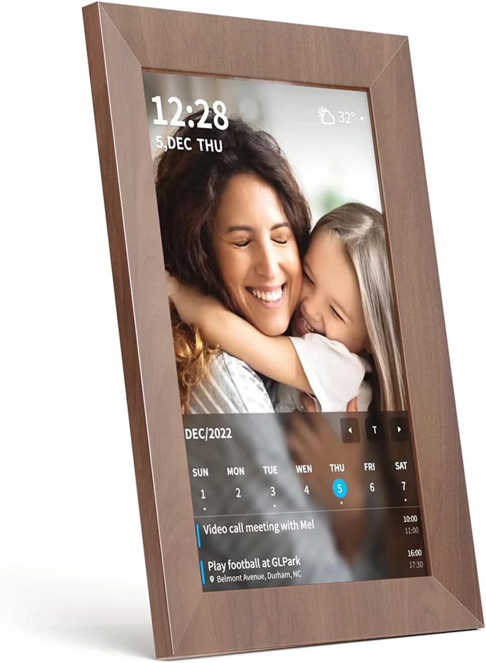 10.1 Inch Smart Wi-Fi Digital Calendar (Wood Grain) - Displays Your Photos, Wi-Fi Sync with Google Calendar, Wide Angle HD View