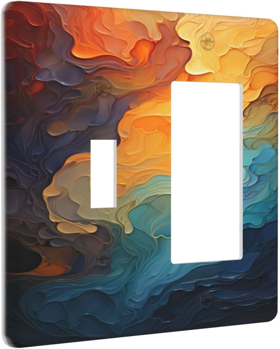 Abstract Colorful Modern Luxury Rainbow 2 Gang Combo 1 Toggle 1 Rcoker Light Switch Covers Decorative Switch Plates Electrical Switch Plates and Outlet Covers for Home Art Decor 4.5 X 4.5 IN