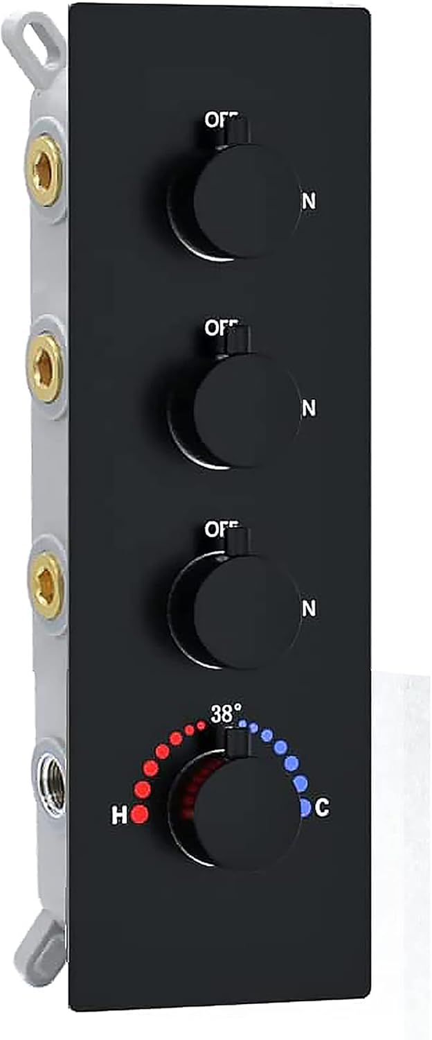 3 Outlets Shower Faucet Valve with Diverter - All Function Can Run Together, 3 Way Concealed Shower Control Valve Kit Mixer Mixing (Matte Black, 4 Handle)