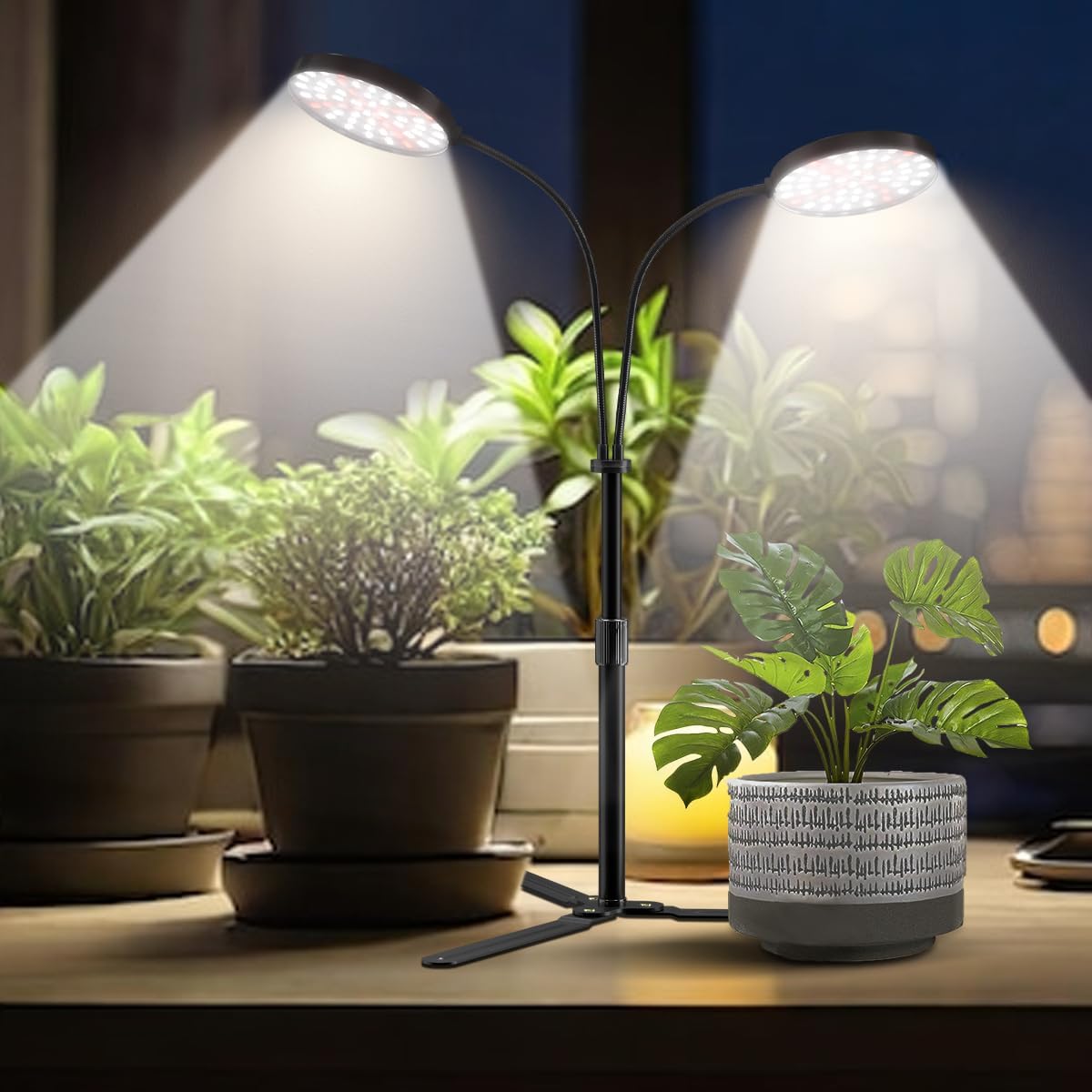 YEOLEH Grow Light for Indoor Plants Growing 6000K Full Spectrum LED Desk Lamp with Dimmable & Timer