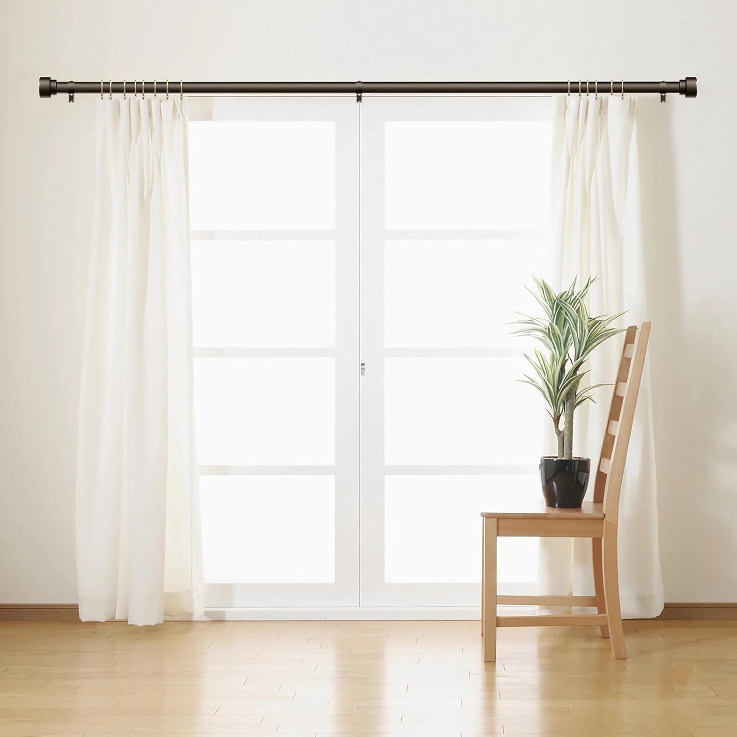 Curtain Rods for Windows 32 to 240, 1 Inch Adjustable Heavy Duty Long Window Outdoor Curtain Rod for Patio, Drapery Rods with Simple End Caps, Size 32"-240", Antique Bronze