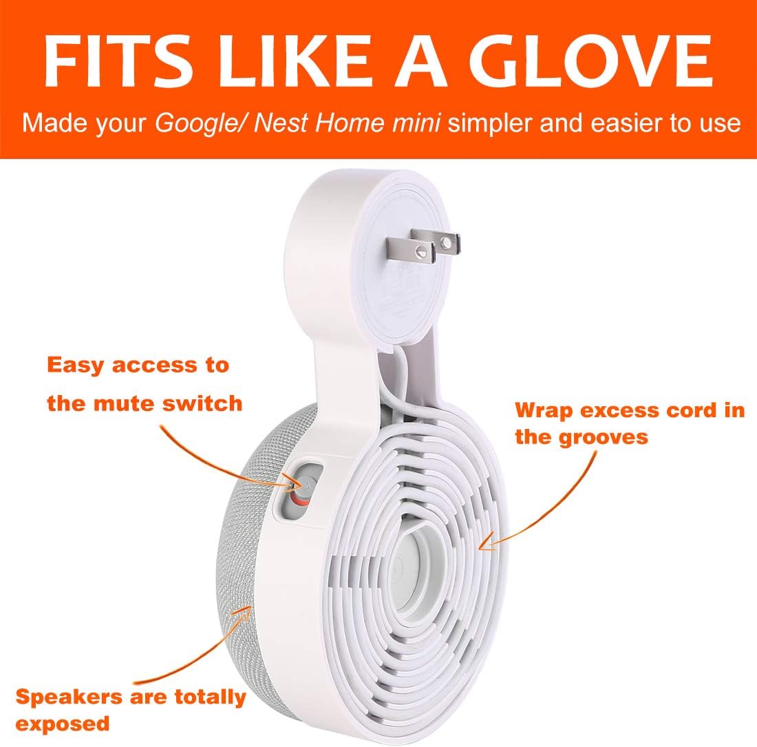 PEF Outlet Wall Mount Holder for Google Nest Mini and Google Home Mini, A Space-Saving Accessories with Cord Management for Google Mini Smart Speaker, No Messy Wires or Screws (3 Pack)