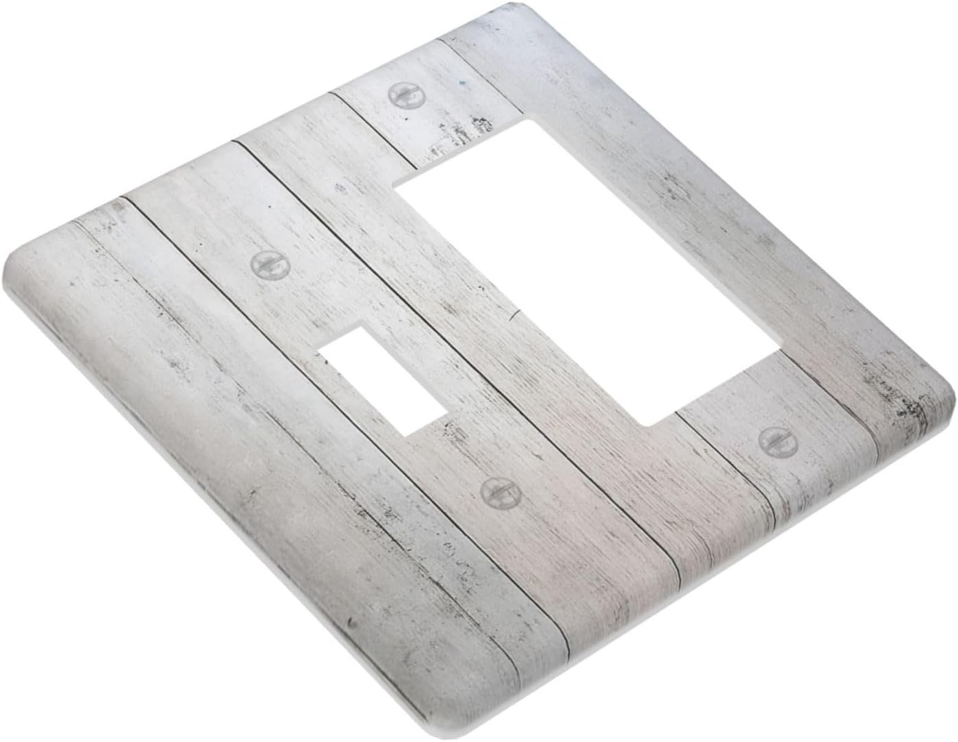Rustic White Grey Wood Grain Outlet Covers 1 Toggle 1 Rocker Combination Light Switch Cover Plate Decorative Wall Plate Electrical Switch Plates for Bedroom Bathroom Decor