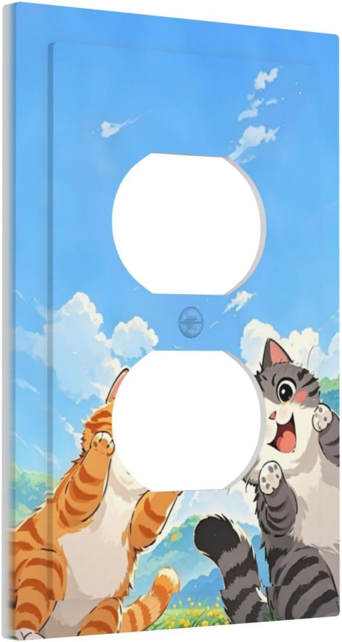 Outlet Covers Orange Gray Cute Cat Sky Cloud Cat S Paw 1 Gang Duplex Light Switch Cover Decorative Switch Plates Electrical Receptacle Faceplate Wall Plate For Kids Room Nursery Decor