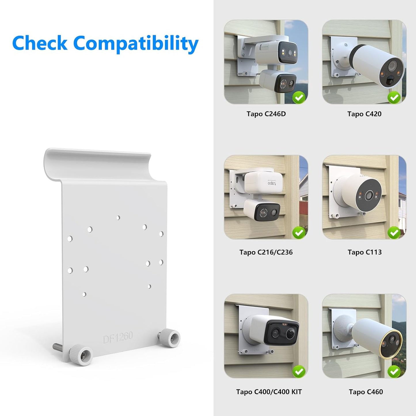 Universal Vinyl Siding Mount Compatible with TP-Link Tapo C246D/C236/C216/C217/C113/C420/C400/C400 Kit/C460 Cameras (White)