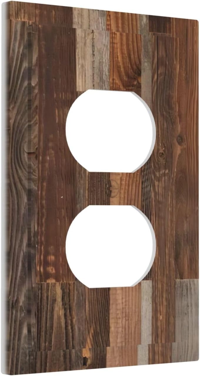Vintage Brown Wooden Boards Print Wood Grain Outlet Covers 1 Gang Duplex Light Switch Cover Decorative Switch Plates Electrical Receptacle Faceplate Wall Plate for Farmhouse Home Decor