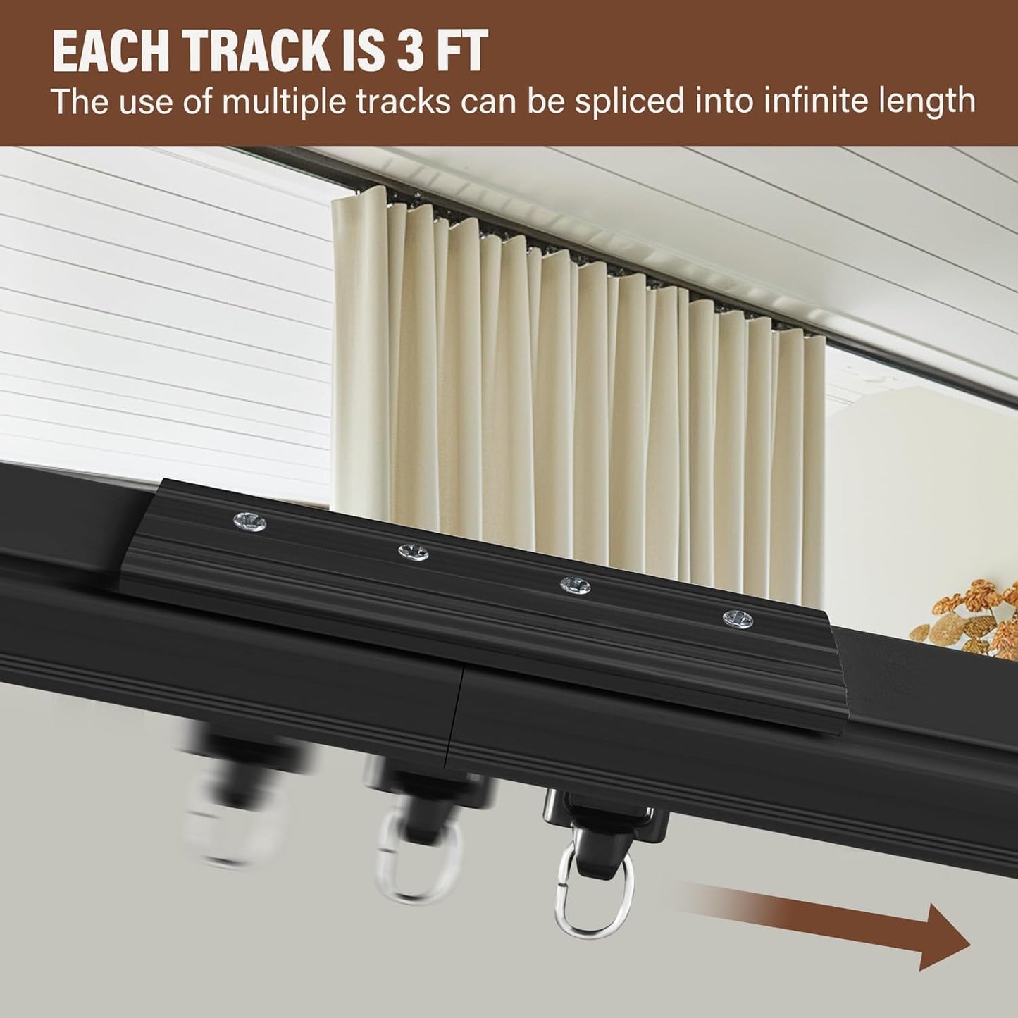 Ceiling Mount Curtains Track Room Divider Privacy Partition Separator Curtain Tracks Rods Heavy Duty RV Shower Outdoor Rail Clip Hook Set, Black 3-21ft