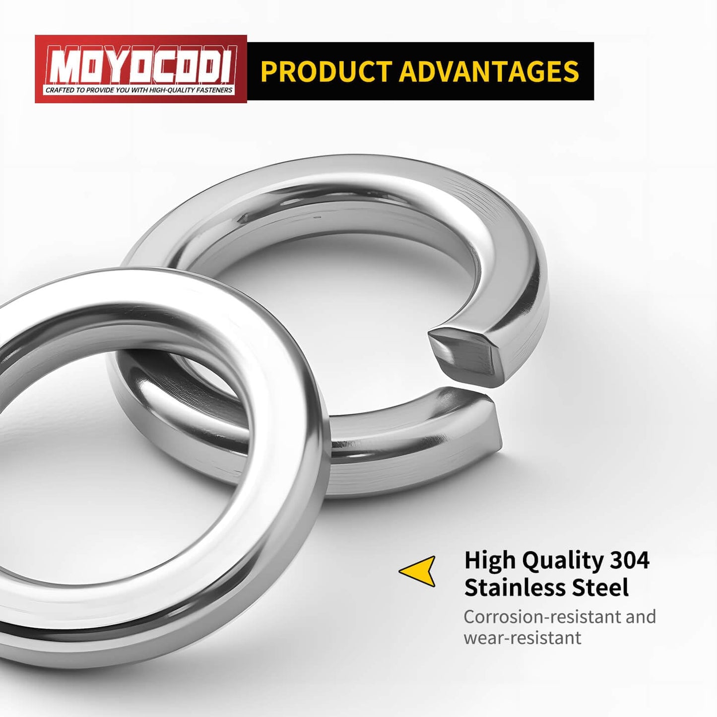 #8 (100 Pack) Split Lock Washer, (18-8) 304 Stainless Steel Spring Lock Washer