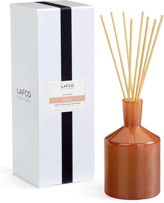 LAFCO New York Classic Reed Diffuser, Retreat - 6 oz - Up to 3 Months Fragrance Life - Reusable Glass Vessel - Natural Wood Reeds - Made in The USA