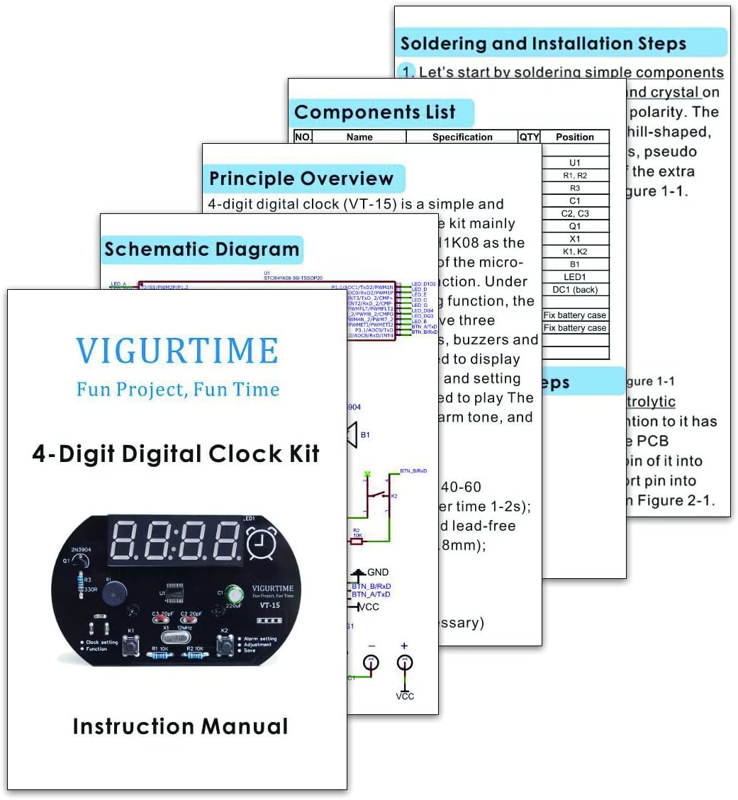 4-Digit Digital Clock Soldering Project Kit for Learning Practicing Teaching Electronics, Great STEM Project and Gift