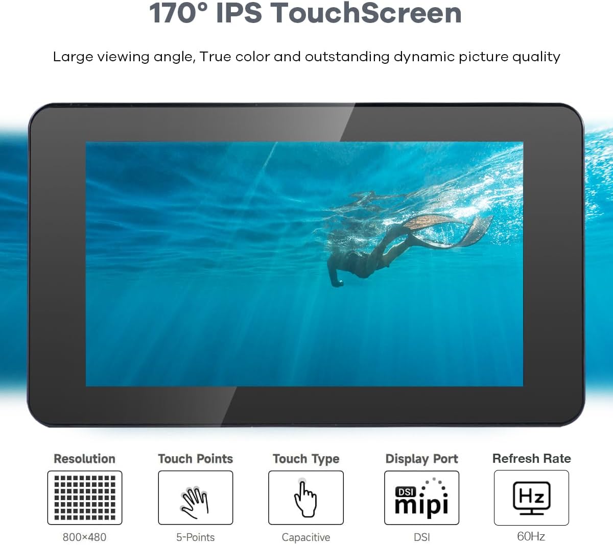 7 Inch Touchscreen IPS DSI Display Compatible with Raspberry Pi 5, 800x480 Capacitive Screen MIPI DSI Driver-Free Interface