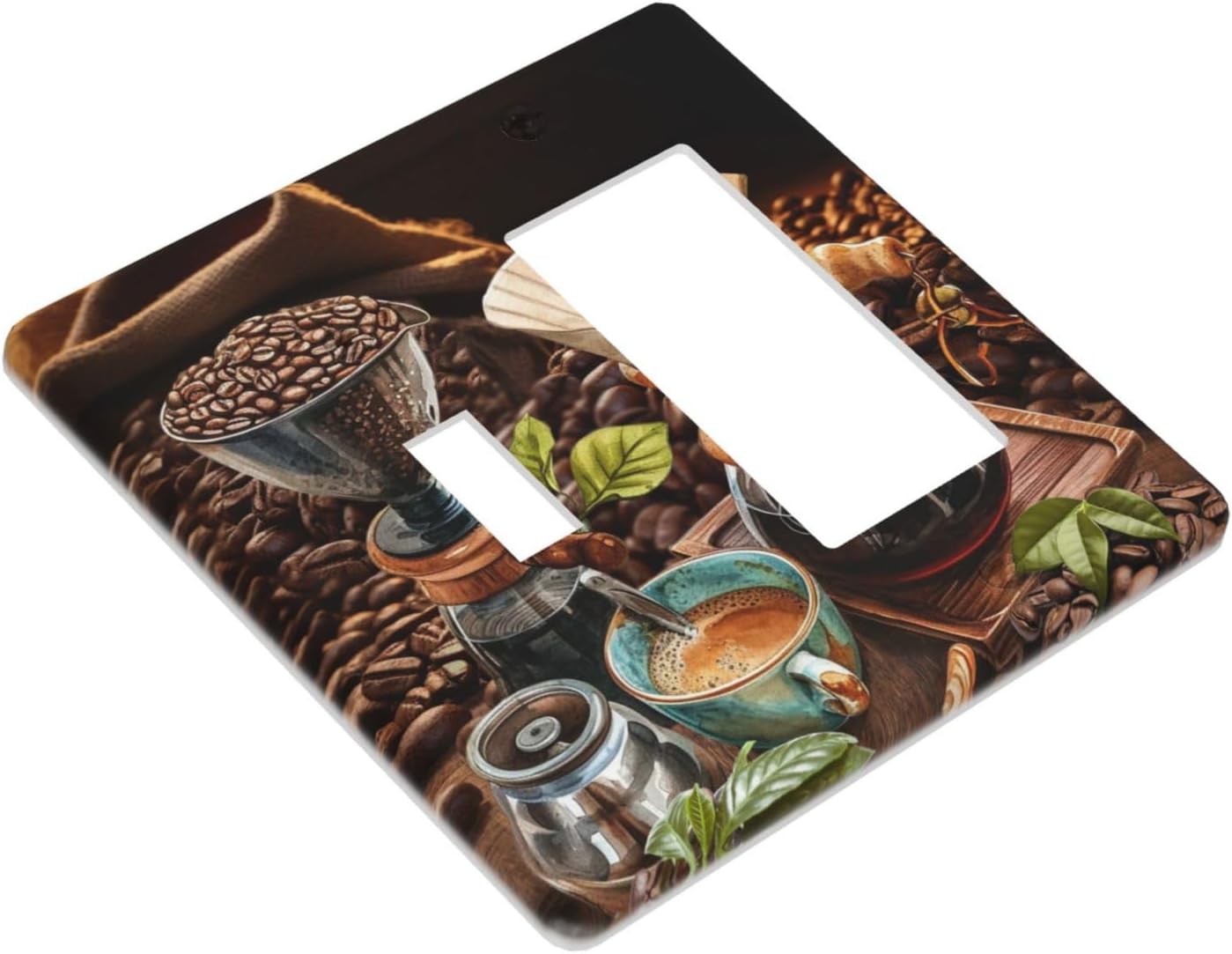 Decorative Outlet Covers Retro Coffee Maker Beans Cup 2 Gang 1 Gang Wall Plate Cover Single Toggle Rocker Combo Light Switch Cover Plate Face Plate for Kirchen Decor