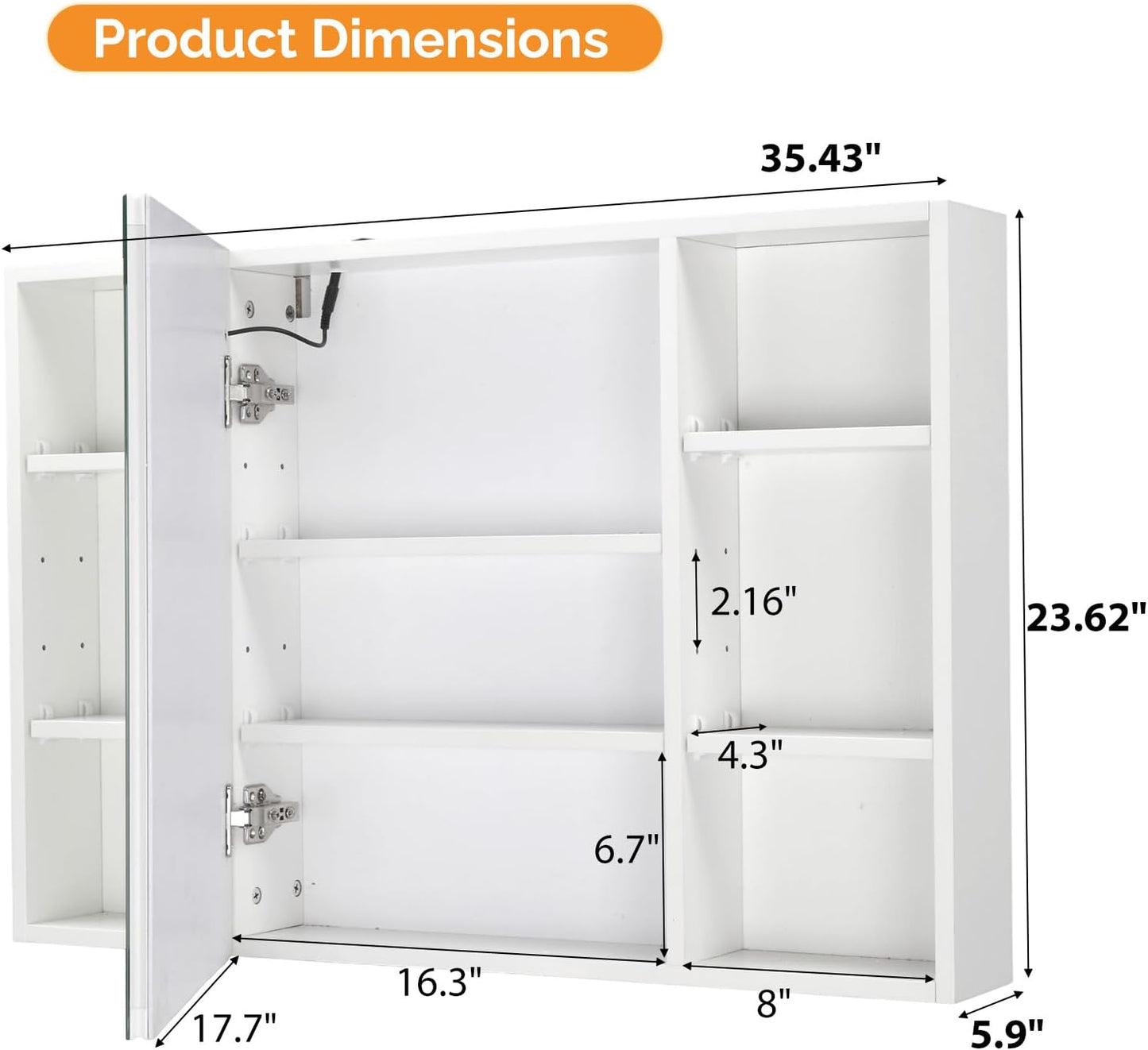 VINGLI 36Inch Medicine Cabinet with Lights, Lighted Medicine Cabinet with Mirror, Bathroom Vanity Mirror with Storage,Wall Mounted Anti-Fog Dimmable Light and Color Adjustment,5.9" D x 36" W x 24" H