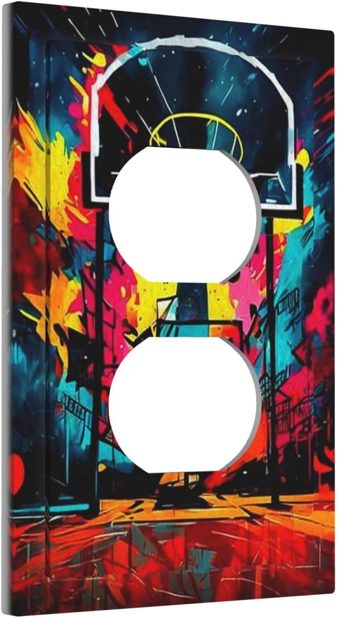 Colorful Graffiti Basketball Sport Basket Hippie Single Duplex Wall Plate Covers Light Switch Cover 1 Gang Outlet Plate Decorative Switchplate Covers Electrical Faceplate for Country Bathroom