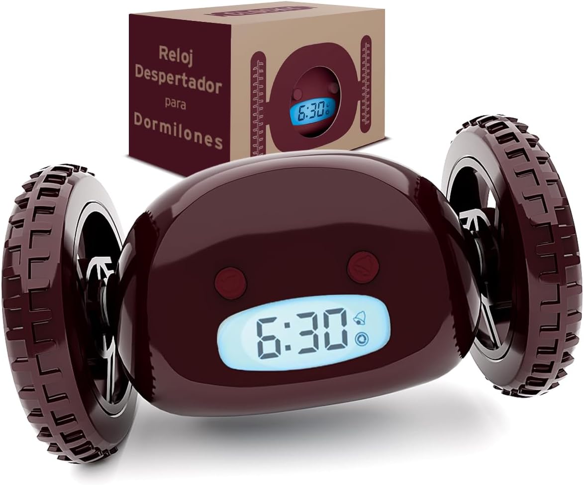 CLOCKY Extra Loud Alarm Clock for Heavy Sleepers on Wheels Rolls Runs Away Vibrating, Easy to Set Super Smart Snooze Digital Bed Shaker Alarm Clock Funny Gift for Adults Kids Teens Bedrooms (Wine)