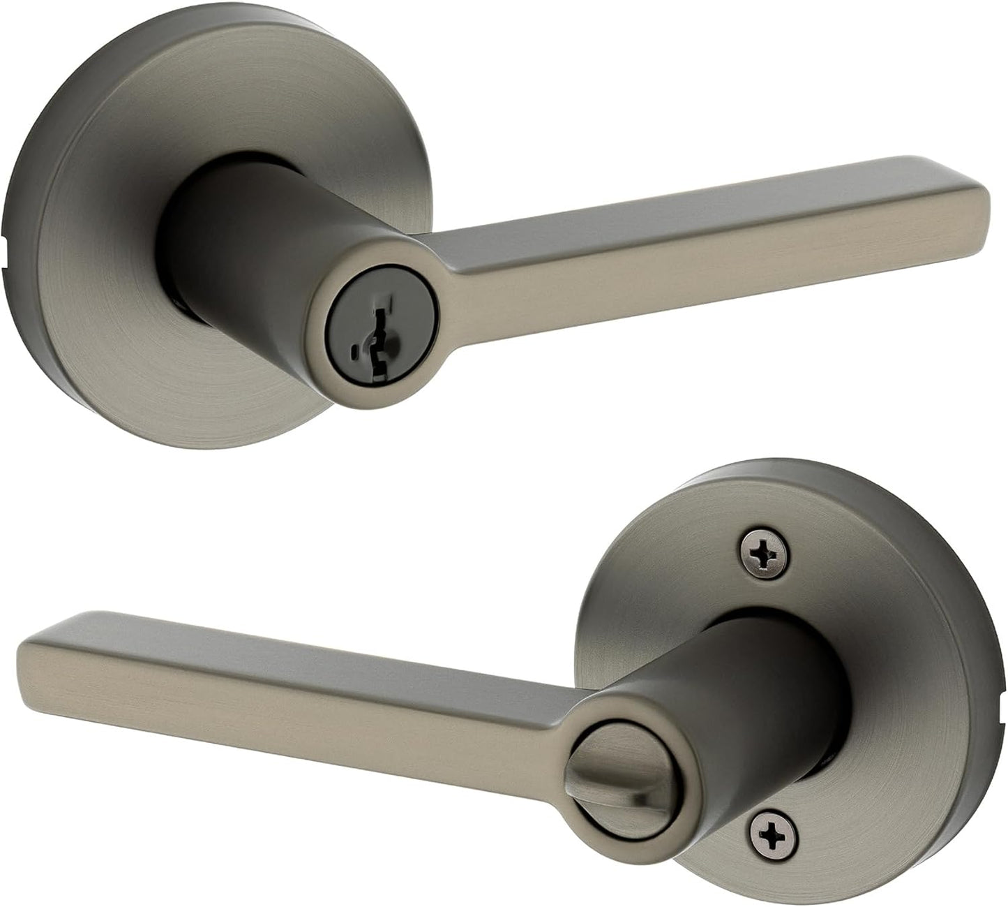 Kwikset Halifax Entry Door Handle with Lock and Key, Round Secure Keyed Reversible Lever Exterior, Doorlock, for Front Entrance and Bedrooms, Gunmetal, Pick Resistant Smartkey Rekey Security