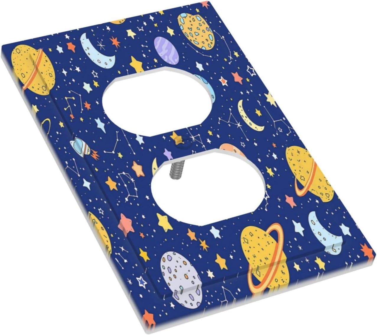 Stars Starry Night Sun Moon Planet Constellations Outlet Covers 1 Gang Duplex Light Switch Cover Wall Plate Decorative Switch Plates Electrical Receptacle Faceplate for Bedroom Bathroom