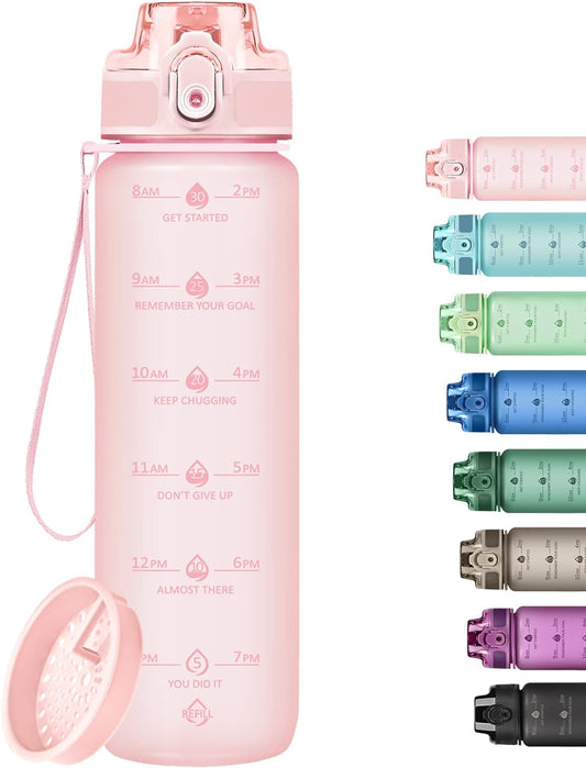 32oz Water Bottle with Time Marker, Motivational Drinking Bottle with Strap, BPA-Free Leak-Proof, Encouraging Water Bottle Time to Drink Water for Gym School Office Travel