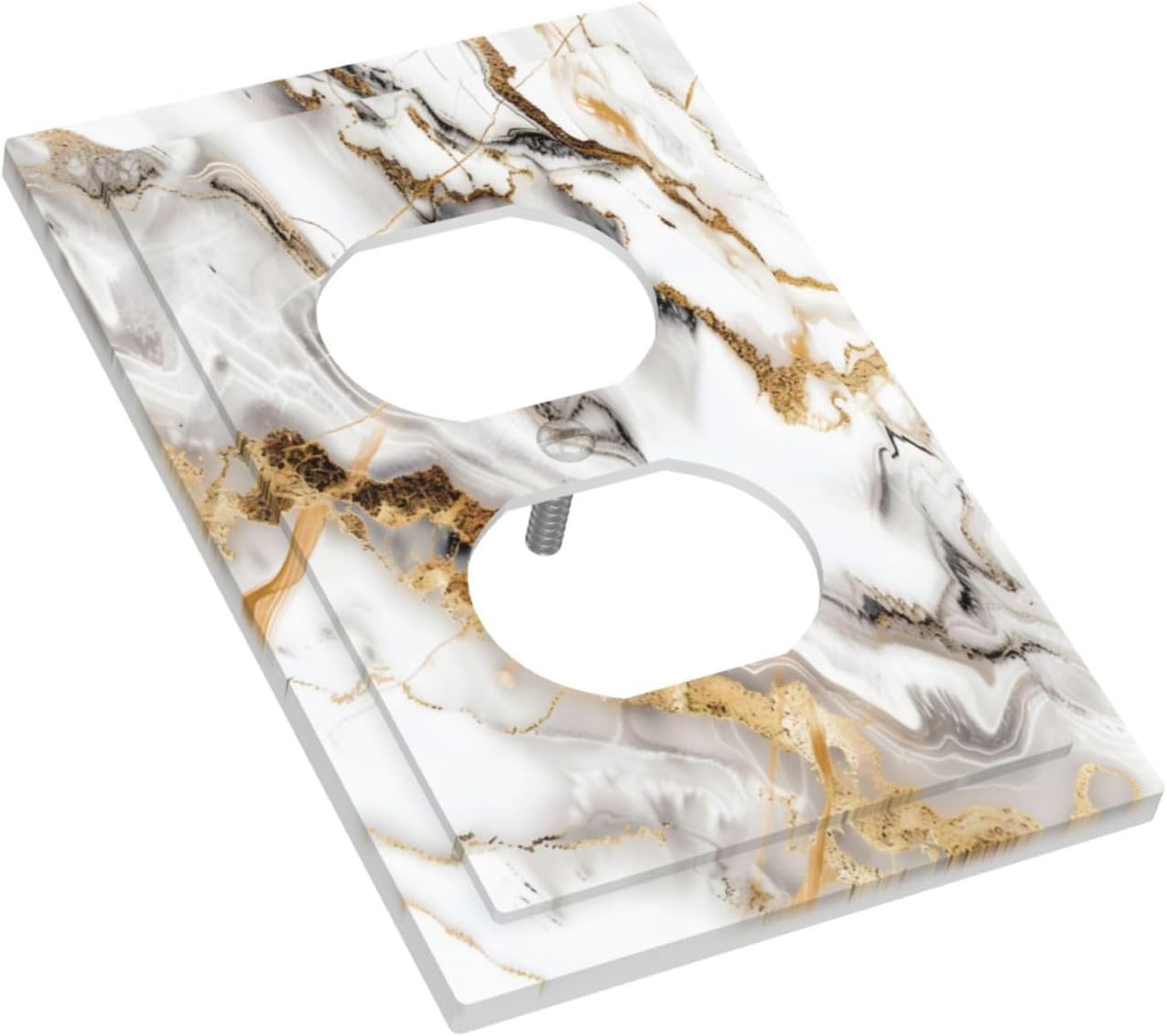 Luxurious Marble Abstract White Gold Tile Modern Simplicity Outlet Covers 1 Gang Duplex Light Switch Cover Decorative Switch Plates Electrical Receptacle Faceplate Wall Plate for Bathroom Kitchen Home