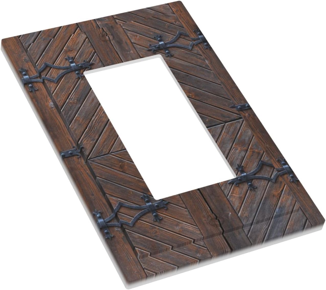 Decorative Outlet Covers Vintage Brown Wood Barn Door 1 Gang Rocker Light Switch Cover Plate Single Decora Light Switch Covers Wall Plate Faceplate for Home Decor （2 Pack）