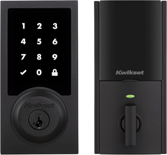 Kwikset HomeConnect 918 Contemporary Z-Wave Long Range Enabled Touchscreen Lock Works with Ring Alarm, Samsung SmartThings Hub Required, Sold Separately in Matte Black
