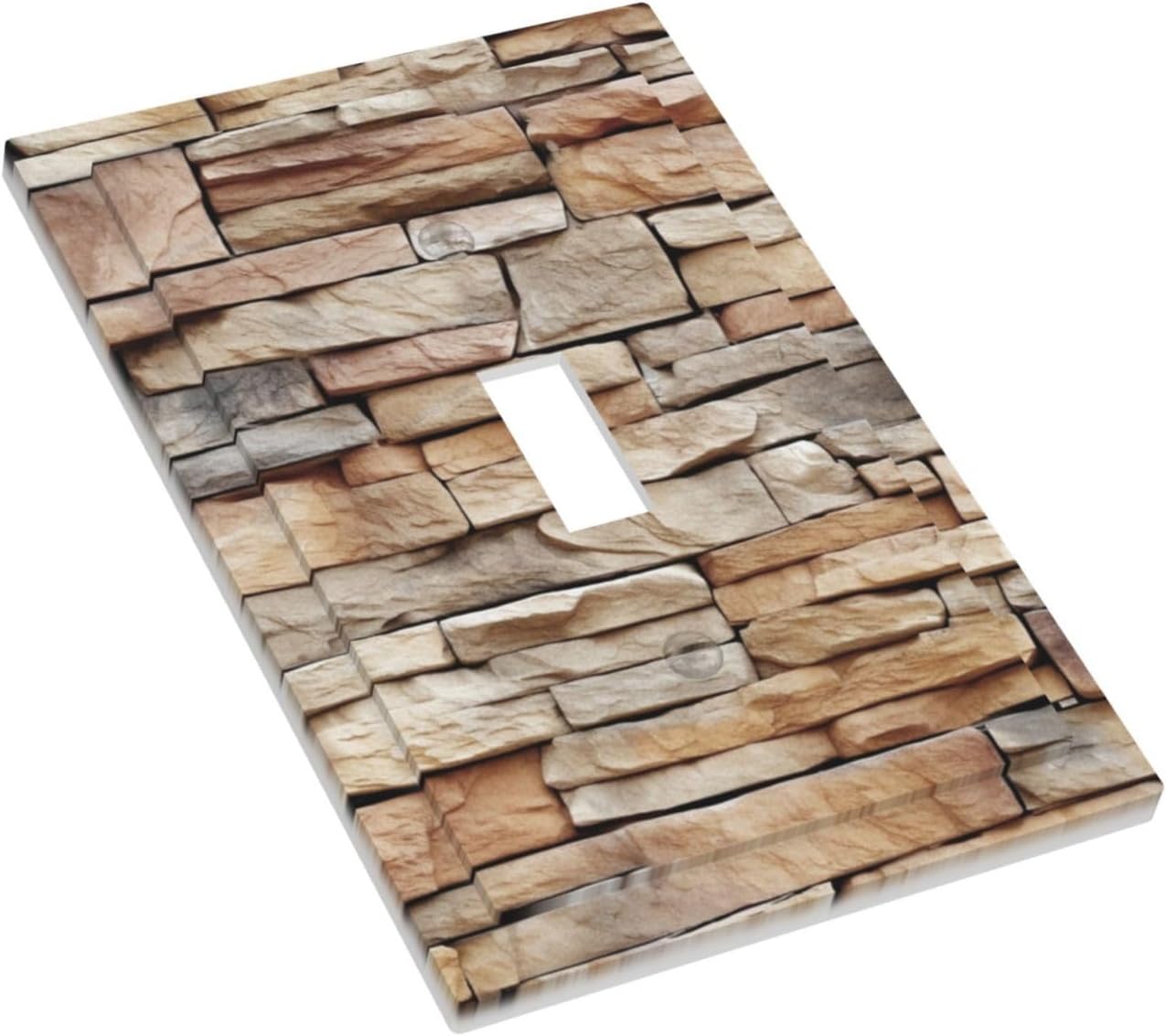 Decorative Light Switch Cover Stone Textured Brown Brick Natural Stone 1 Gang Single Toggle Device Electrical Faceplate Switchplates Decorator Outlet Wall Plate For Farmhouse Cabin Decor