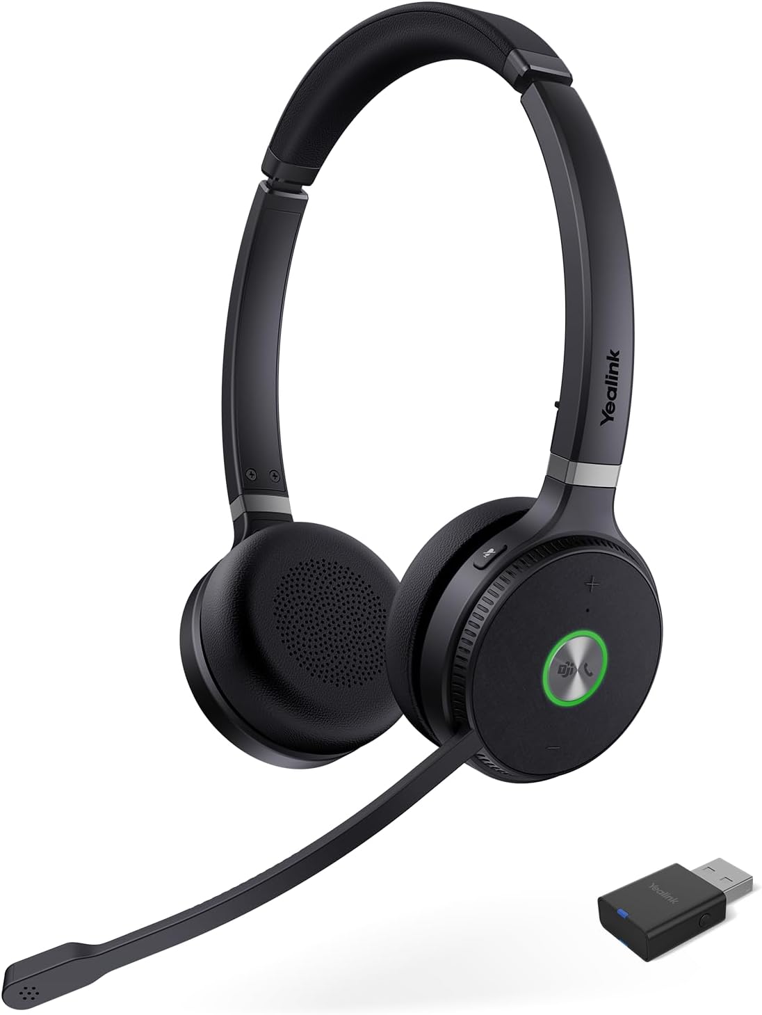 Yealink WH62 Portable Wireless Headset with DECT Dongle, 393 ft,Teams, Zoom Skype Certified, Office Work Headphones with 2X Noise Cancelling Mic, 13H Call Time, (Computer, Desk Phone)