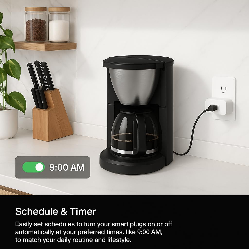 Compact Smart Plug, Works with Alexa & Google Assistant, Smart Life App & Voice Control, Energy Monitoring, Timer Scheduling, No Hub Required, App Remote Control, 2.4 GHz WiFi Outlet, 4-Pack