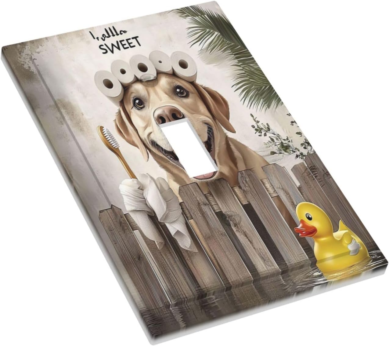 Funny Dog Rustic Farmhouse Wooden Fence Labrador Decorative Light Switch Cover 1 Gang Single Toggle Device Electrical Faceplate Switchplates Decorator Outlet Wall Plate For Kids Room Bathroom Decor