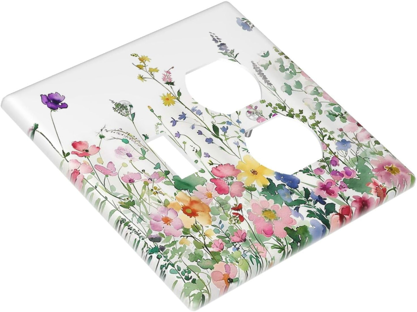 Wallplates Boho Colorful Flowers Plant Rustic Wildflower 1 Toggle 1 Duplex Switch Plate Electrical GFCI Faceplate Decorative Light Switch Covers for Bed Room Bathroom Decor