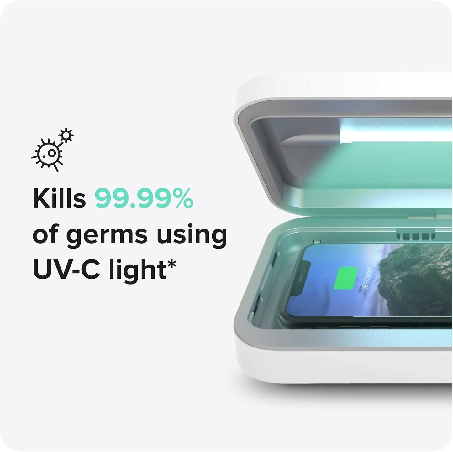 PhoneSoap 3 UV Cell Phone Sanitizer & Dual Universal Cell Phone Charger Box | Patented & Clinically Proven 360-Degree UV-C Light Sanitizer | Disinfects and Charges All Phones (Black)