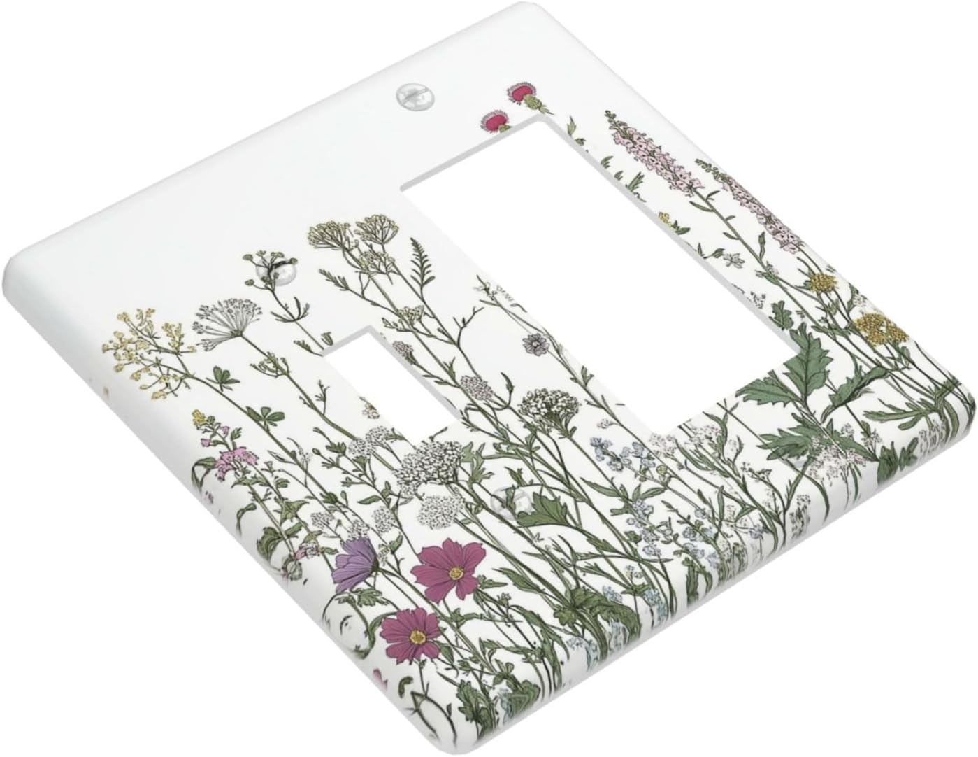 Vintage Herbs Wildflowers Plant Floral Outlet Covers 1 Toggle 1 Rocker Combination Decorative Wall Plate Electrical Switch Plates Light Switch Cover Plate For Bed Room Home Decor