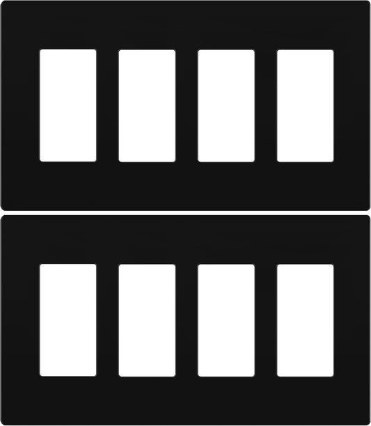 LIDER Matte Finish Quadruple Decorator Switch Cover, Screwless Wall Plate, Mid-Size 4-Gang 4.88" x 8.58", Polycarbonate Thermoplastic, UL Listed, LSWP-34M-BK2P, Black, 2 Pack