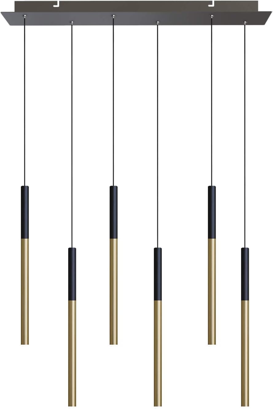 ALTAIR 6 Mini Pendant Lighting Black-Brass - LED Hanging Light Fixture for Kitchen Island, Bar, Foyer - Cluster Pendants - Dimmable, Adjustable Wire, Lamp Bulb Included