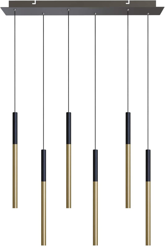 ALTAIR 6 Mini Pendant Lighting Black-Brass - LED Hanging Light Fixture for Kitchen Island, Bar, Foyer - Cluster Pendants - Dimmable, Adjustable Wire, Lamp Bulb Included