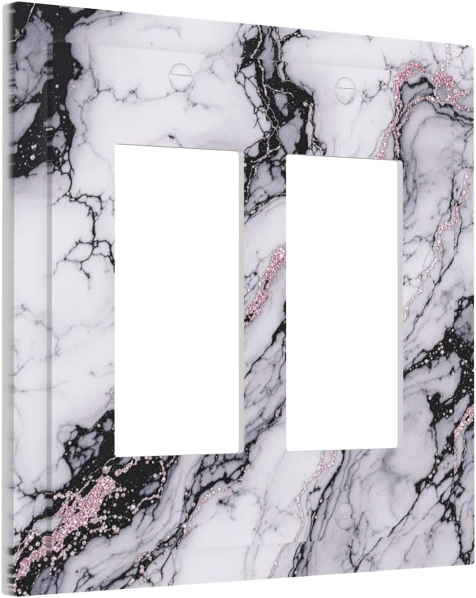Decorative Outlet Covers White Marble Pattern Black Lines Pink Lines 2 Gang Double GFCI Rocker Electrical Wall Panels Light Switch Cover Plate for living Room Office Decor