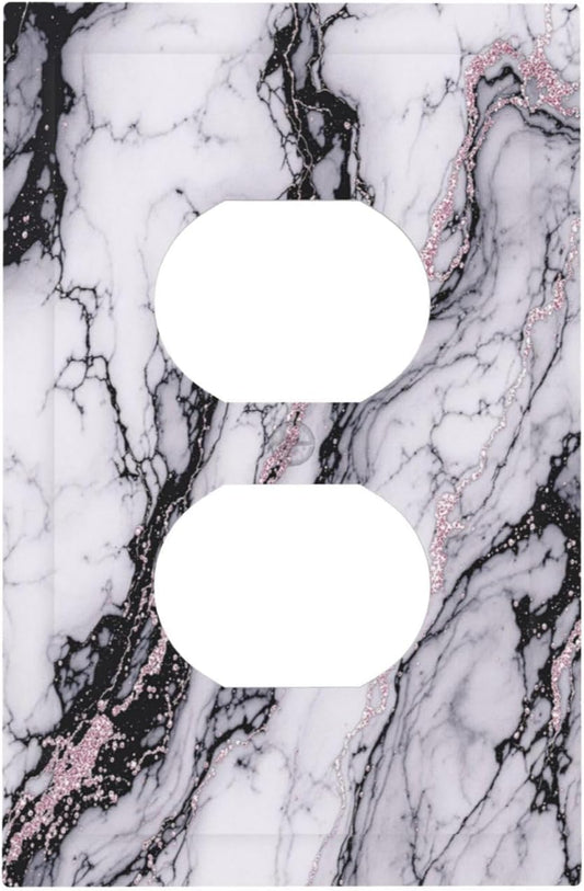 Outlet Covers White Marble Pattern Black Lines Pink Lines 1 Gang Duplex Wall Plate Decorative Switch Plates Electrical Receptacle Faceplate Light Switch Cover for living Room Office Decor