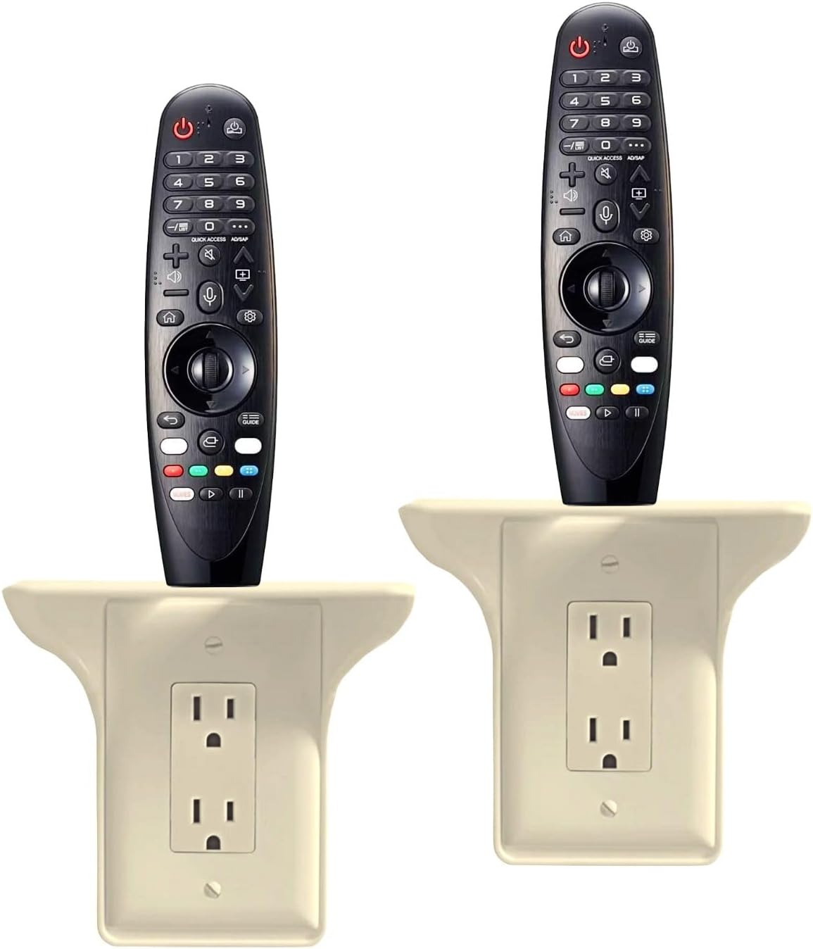 BeraTek Power Perch Wall Outlet Shelf | Declutter & Reclaim Counter Space | Bedroom & Bathroom Organizing Shelves | Alexa Echo Dot Holder, Router Shelf, Holds Electric Toothbrush | Almond, 2-Pack