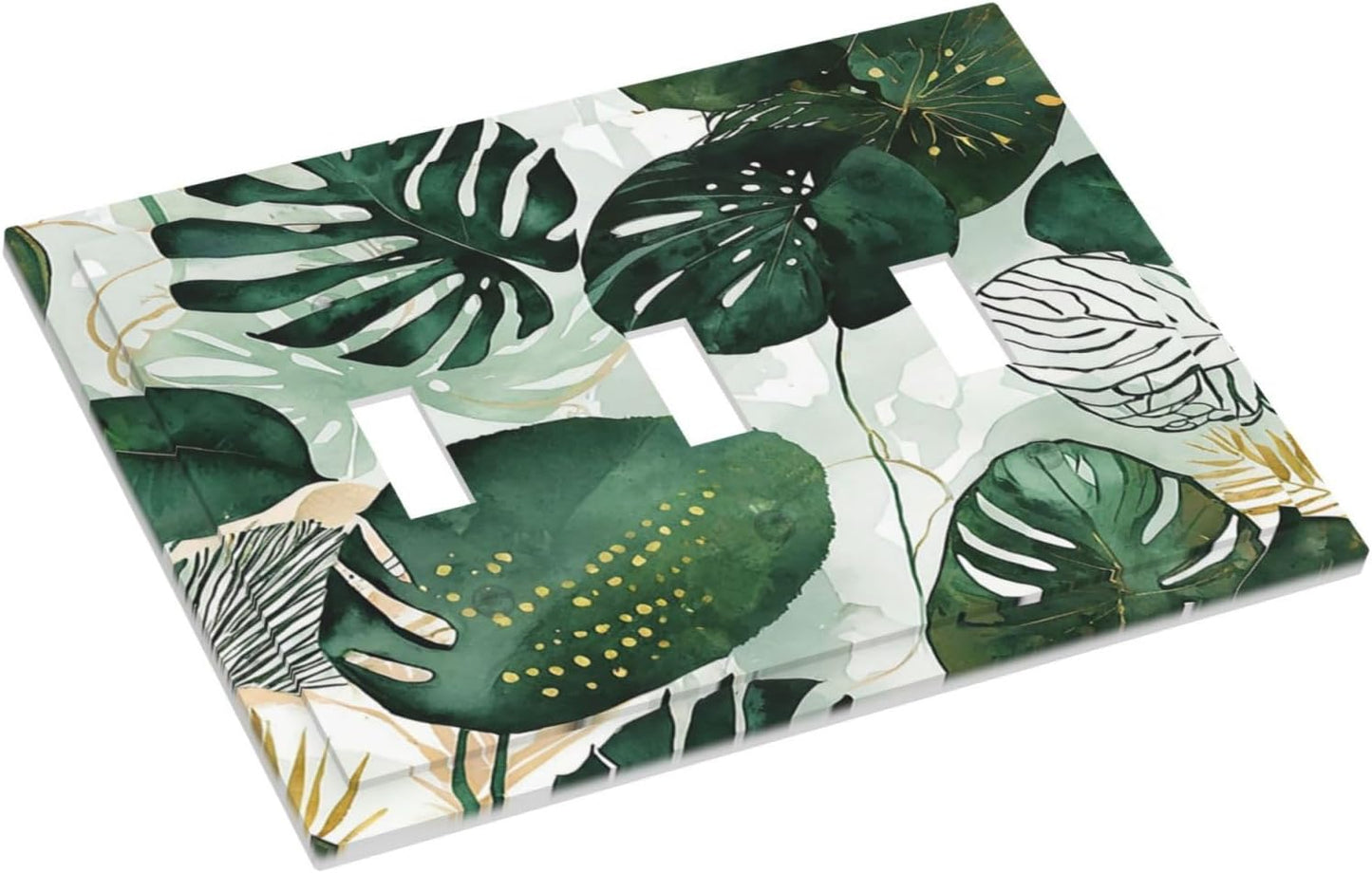Decorative Switch Plates Boho Tropical Leaves 3 Gang Wall Plate Triple Toggle Light Switch Cover Faceplate Electrical Wall Panels for Bedroom Bathroom Decor