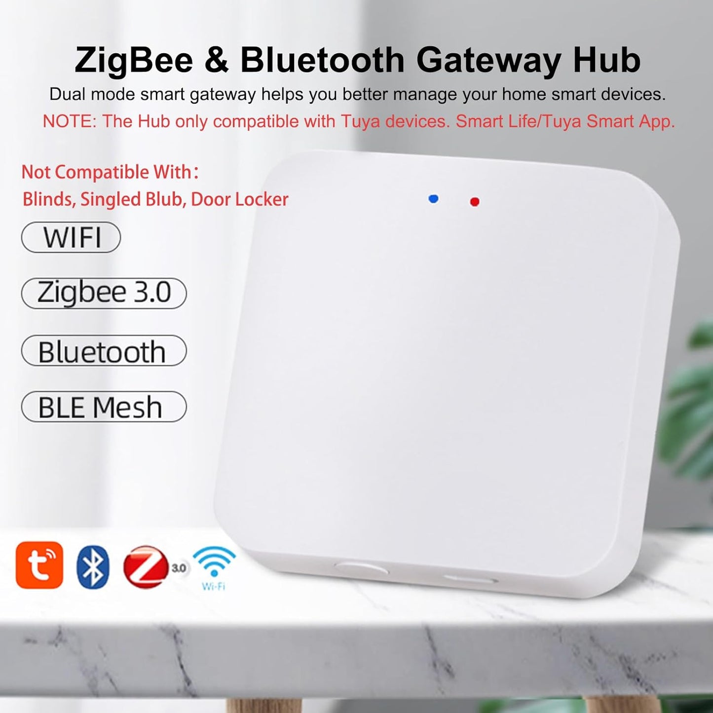 ZigBee 3.0 Hub WiFi & Bluetooth Dual Mode Gateway,Tuya Smart Bridge Wireless Remote Controller,Intelligent Bridge Wireless Smart Gateway Voice Control via Alexa, Google Home. Only Tuya Products