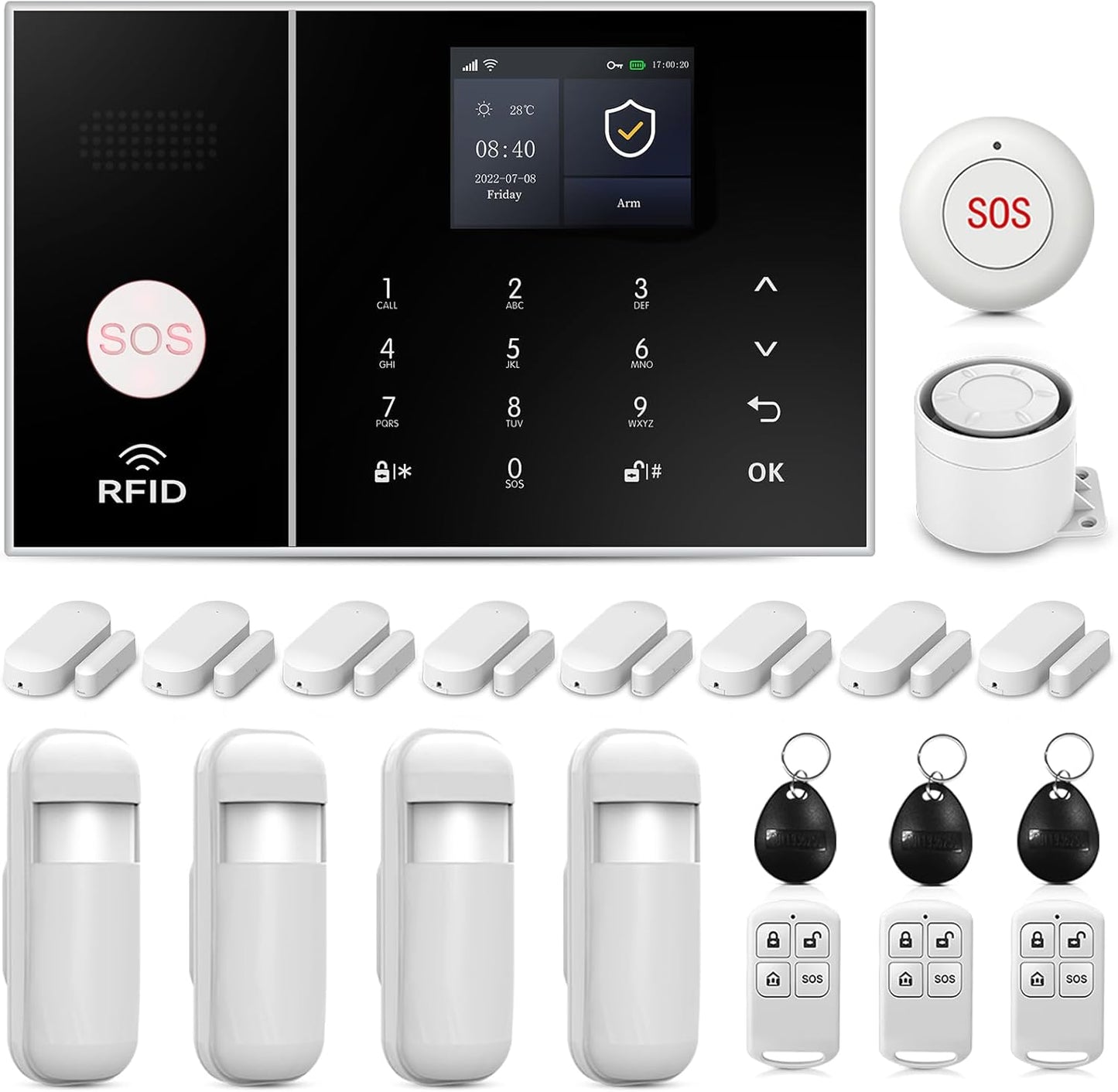 4G Smart Home Security Alarm Kit, Wireless WiFi Home Alarm System with Siren, PIR Motion Sensor, Remote Controls, Window/Door Sensor