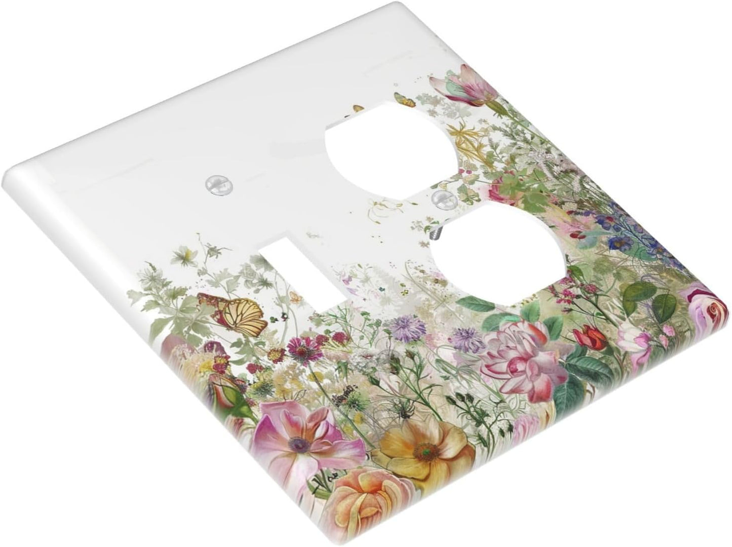 Wallplates Boho Wildflower Colorful Floral Butterfly 1 Toggle 1 Duplex Switch Plate Electrical Gfci Faceplate Decorative Light Switch Covers For Bed Room Living Room Decor