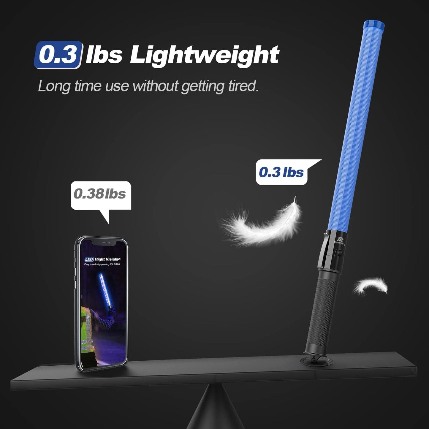 RoadHero 2 Pack 21 Inch Traffic Wands, Blue Led Traffic Control Baton, Night Safety Light Wand with 2 Flashing Modes, Air Marshaling Signal Wand with Side Clip for Parking Lot