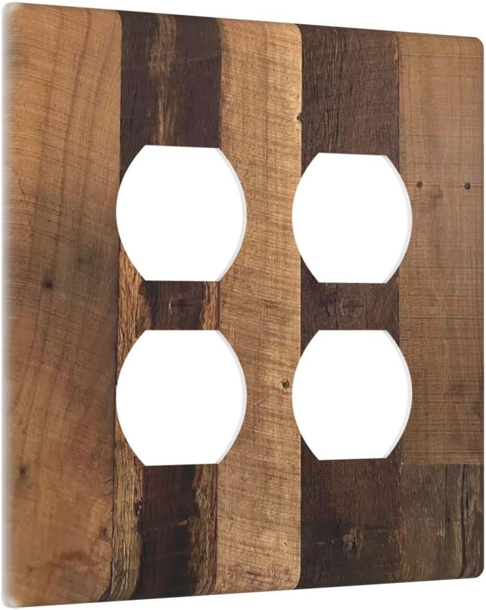 Rustic Brown Wood Vintage Wood Board Outlet Covers 2 Gang Double Duplex Decorative Light Switch Covers Electrical Wallplates Socket Faceplate For Farmhouse Cabin Decor