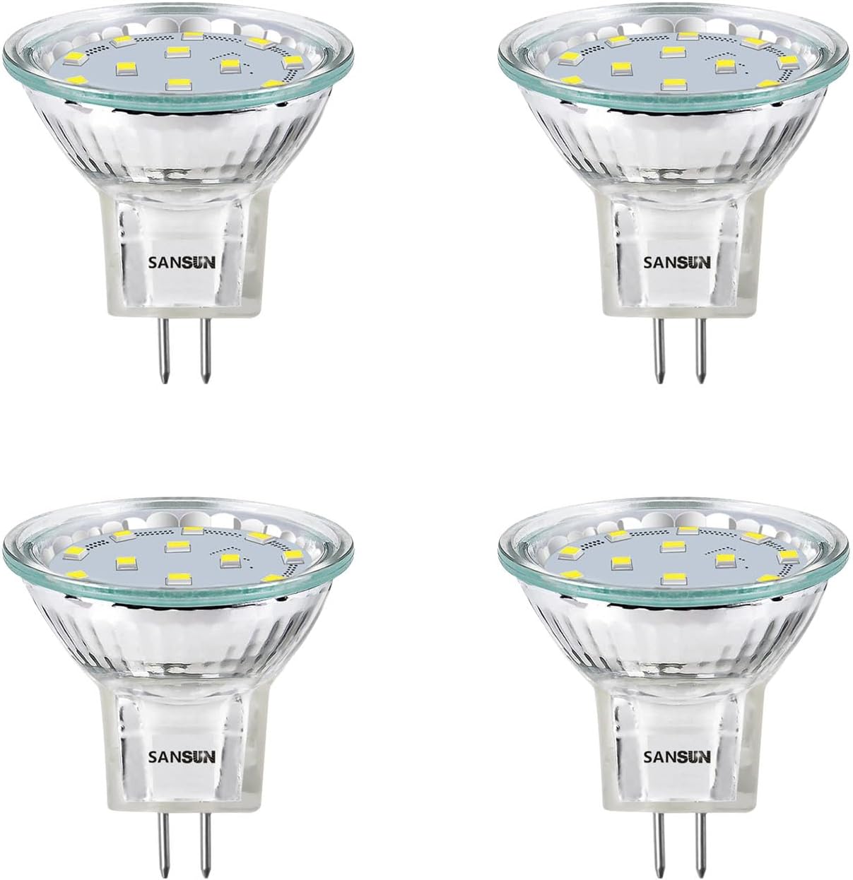 3W MR11 LED Landscape Light Bulbs, Low Voltage 12V 20W Halogen Replacement for Outdoor Landscape Spotlight and Track Light, GU4 Bi-Pin Base, Daylight White 4000K, Non-Dimmable, (Pack of 4)